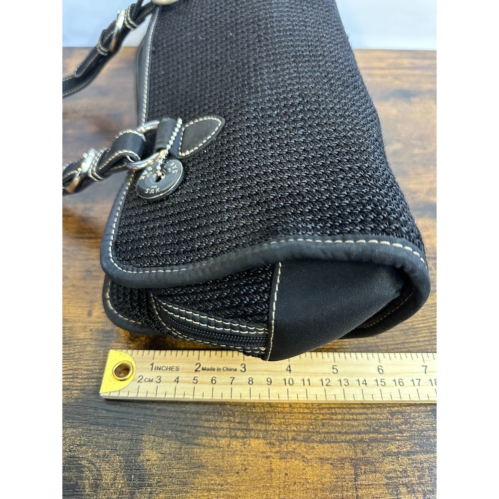 The Sak Black Crochet Shoulder Bag Silver Tone Hardware Woven Handbag Y2K Boho - Picture 11 of 16